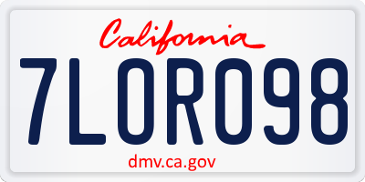 CA license plate 7LOR098
