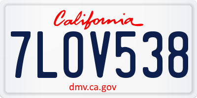 CA license plate 7LOV538