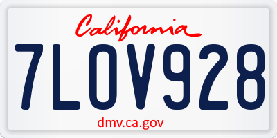 CA license plate 7LOV928