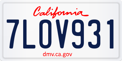 CA license plate 7LOV931