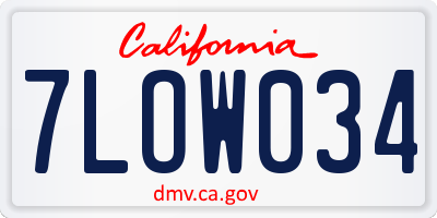 CA license plate 7LOW034