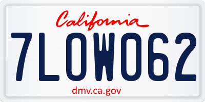 CA license plate 7LOW062