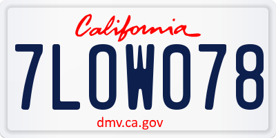 CA license plate 7LOW078