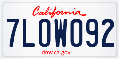CA license plate 7LOW092