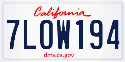 CA license plate 7LOW194