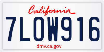 CA license plate 7LOW916