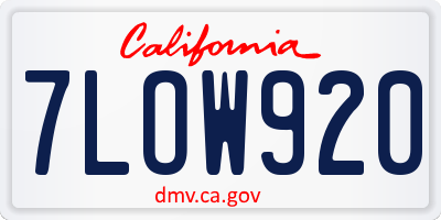 CA license plate 7LOW920