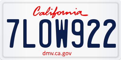 CA license plate 7LOW922