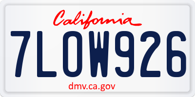 CA license plate 7LOW926