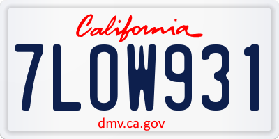 CA license plate 7LOW931