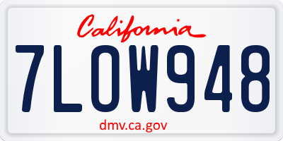 CA license plate 7LOW948