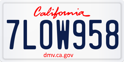 CA license plate 7LOW958