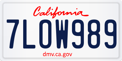 CA license plate 7LOW989