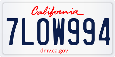 CA license plate 7LOW994