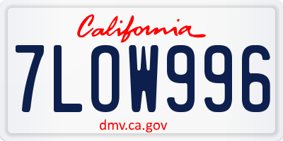 CA license plate 7LOW996
