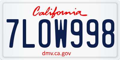 CA license plate 7LOW998