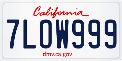 CA license plate 7LOW999