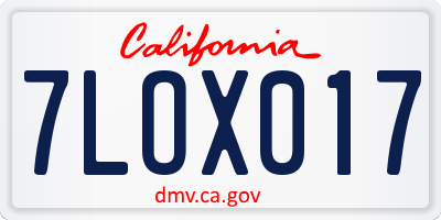 CA license plate 7LOX017