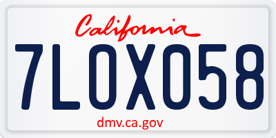 CA license plate 7LOX058