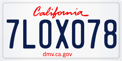CA license plate 7LOX078