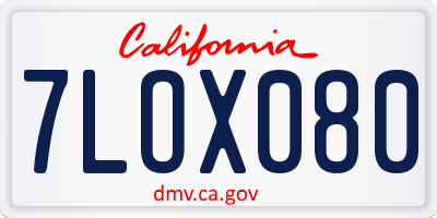 CA license plate 7LOX080