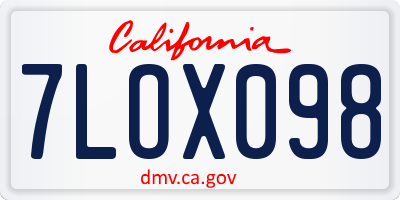 CA license plate 7LOX098