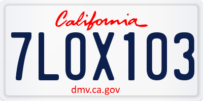 CA license plate 7LOX103