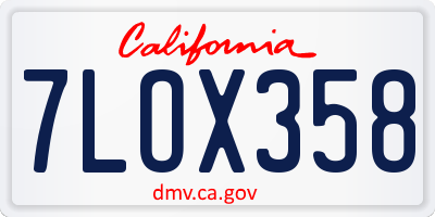 CA license plate 7LOX358