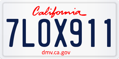 CA license plate 7LOX911