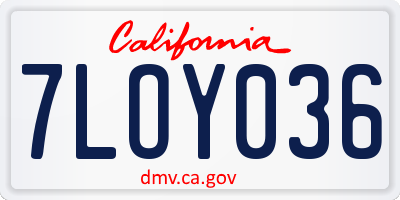 CA license plate 7LOY036