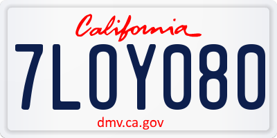CA license plate 7LOY080