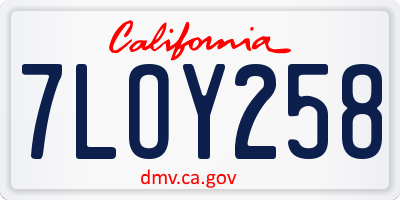 CA license plate 7LOY258