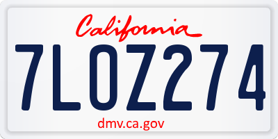 CA license plate 7LOZ274