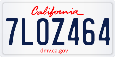 CA license plate 7LOZ464