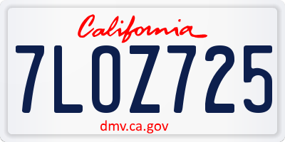CA license plate 7LOZ725