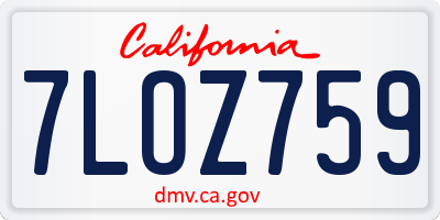 CA license plate 7LOZ759