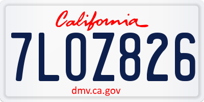 CA license plate 7LOZ826