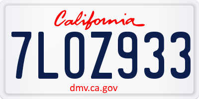 CA license plate 7LOZ933