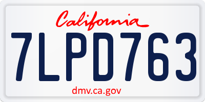 CA license plate 7LPD763