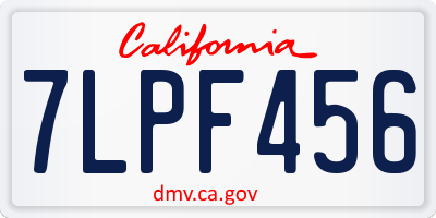 CA license plate 7LPF456