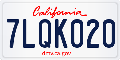 CA license plate 7LQK020