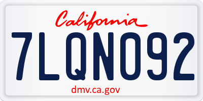 CA license plate 7LQN092