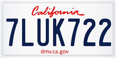 CA license plate 7LUK722