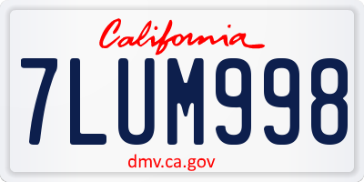 CA license plate 7LUM998