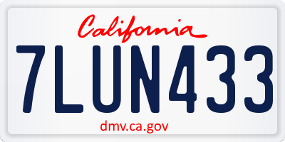 CA license plate 7LUN433