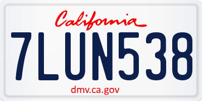 CA license plate 7LUN538