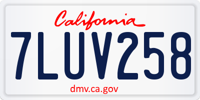 CA license plate 7LUV258