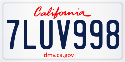 CA license plate 7LUV998