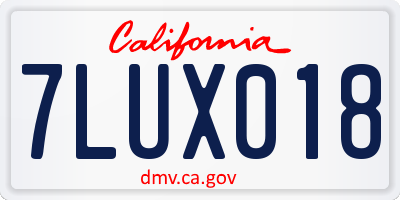 CA license plate 7LUX018