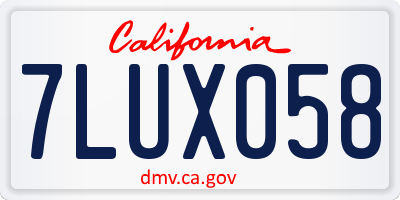 CA license plate 7LUX058